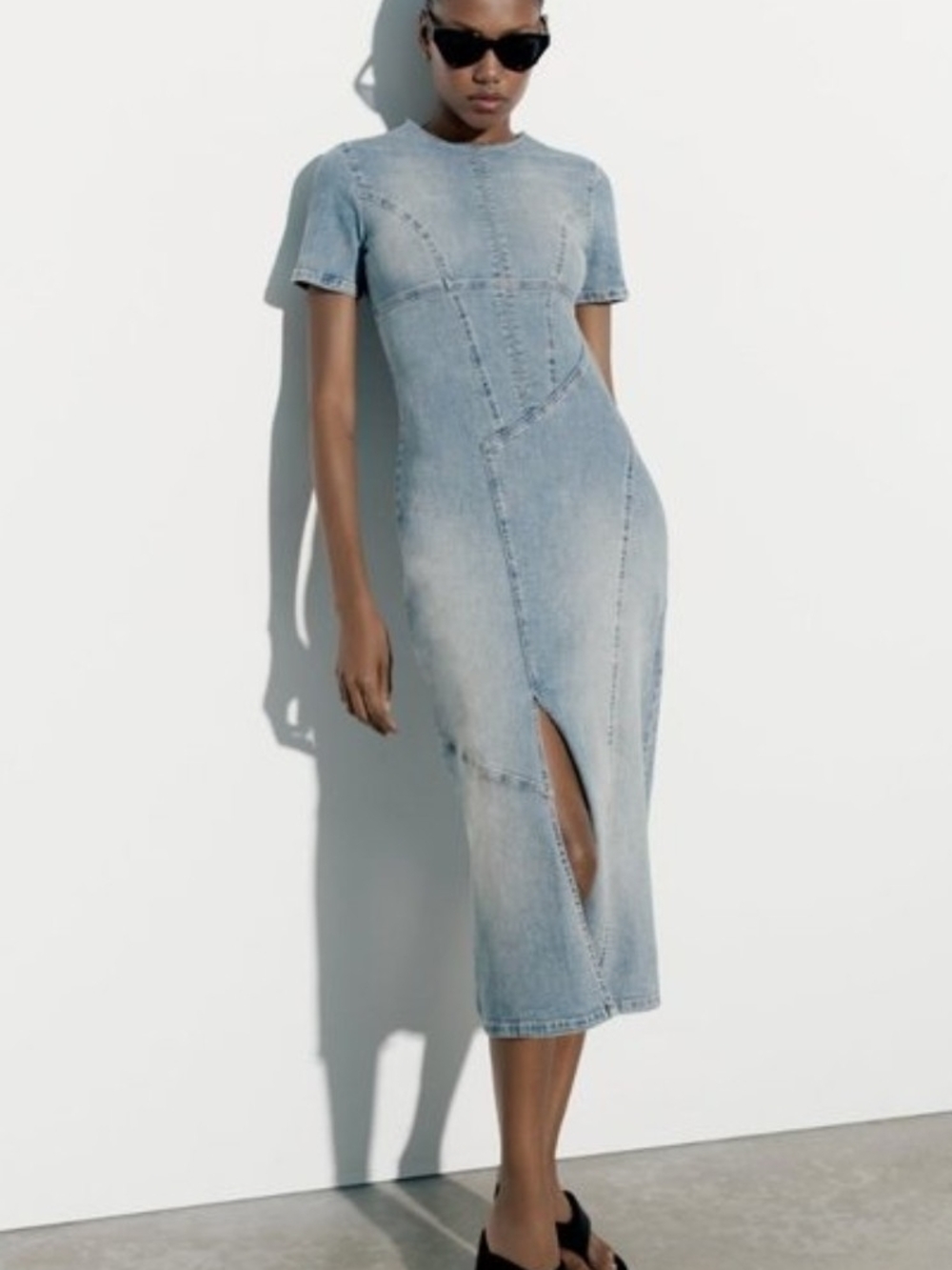 Zara Women’s Denim Stretch Short Sleeve Midi Dress S